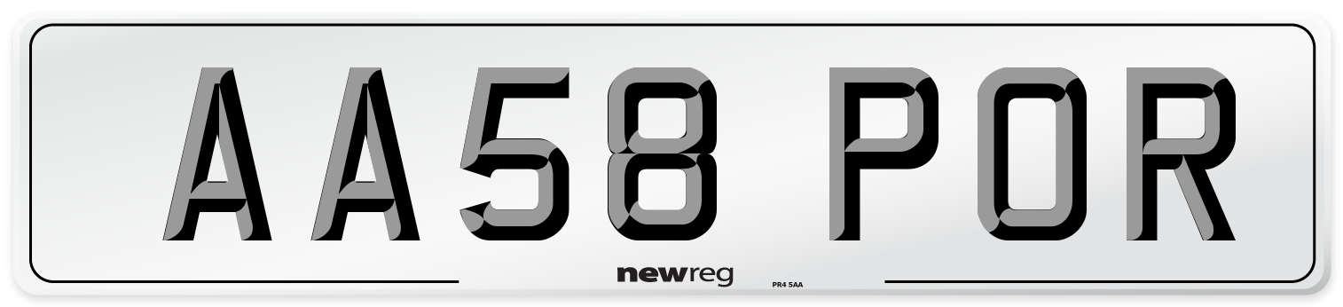 AA58 POR Number Plate from New Reg
